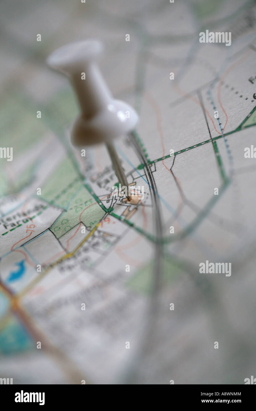 pin nella mappa Foto Stock