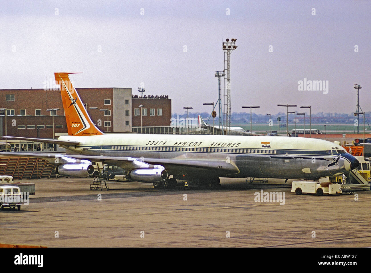 South African Airways Boeing 707 Johannesburg parcheggiato a LHR JMH0545 Foto Stock
