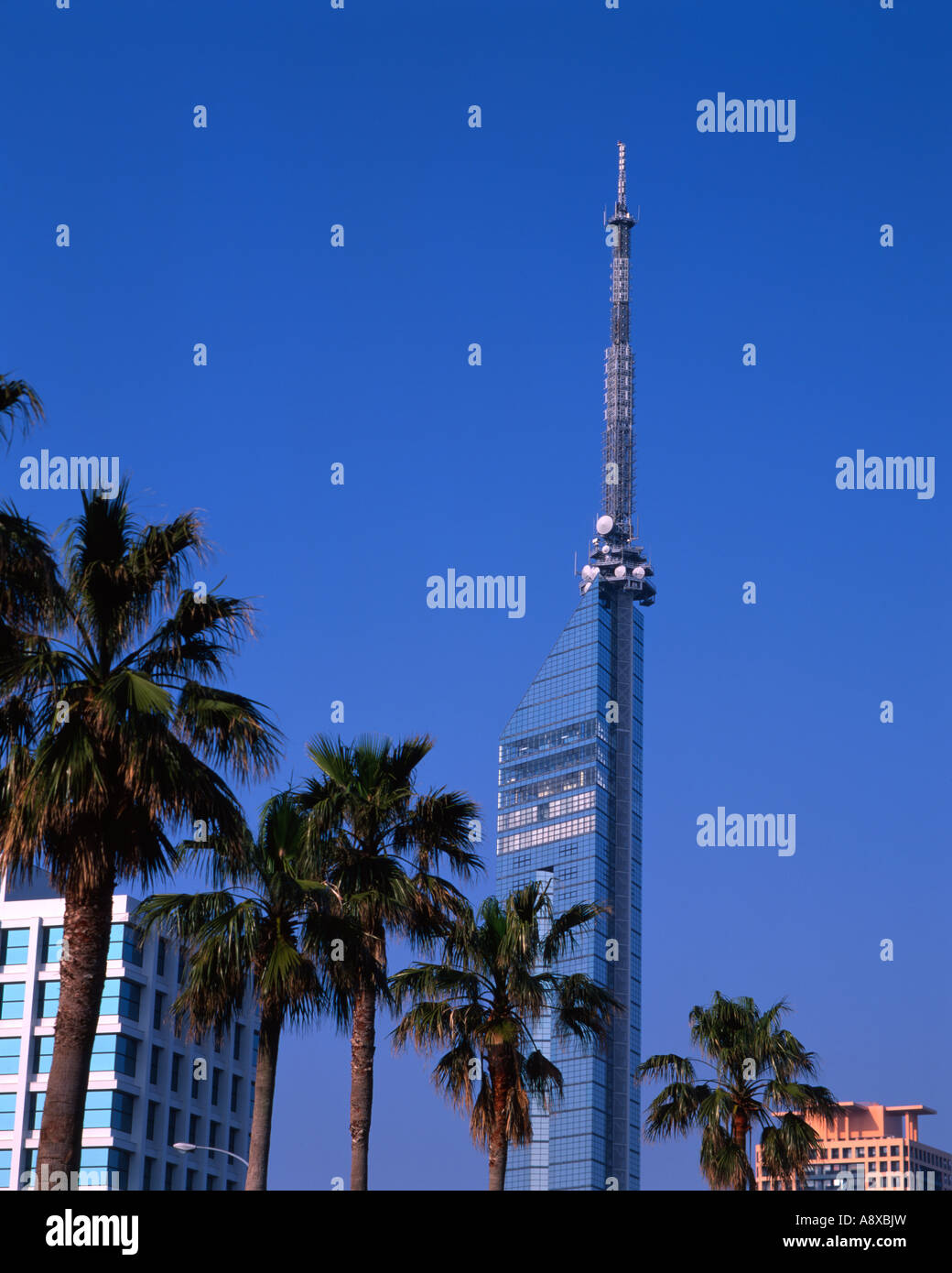 Torre di Fukuoka, Momochi Seaside Park, 234 metri di altezza, la più alta torre di mare del Giappone Foto Stock