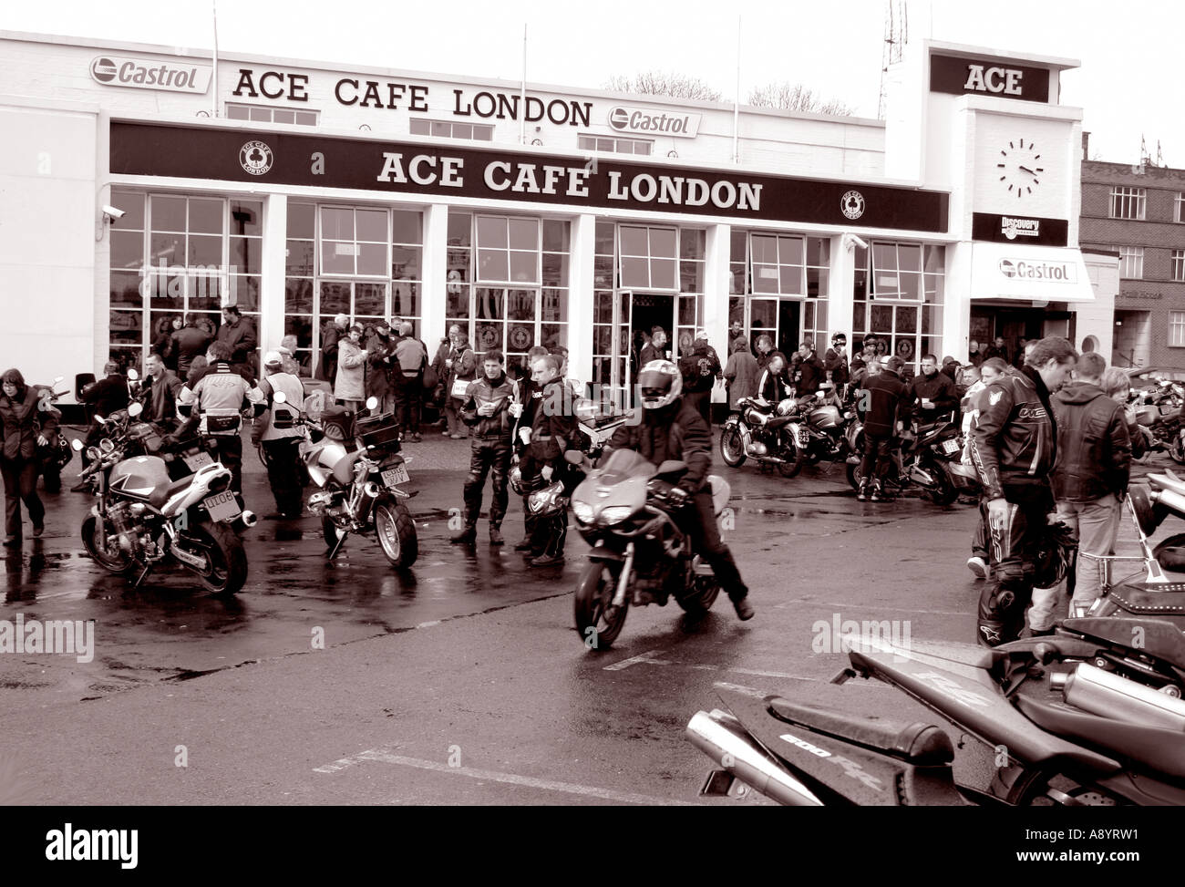 Ace Cafe b/w Foto Stock