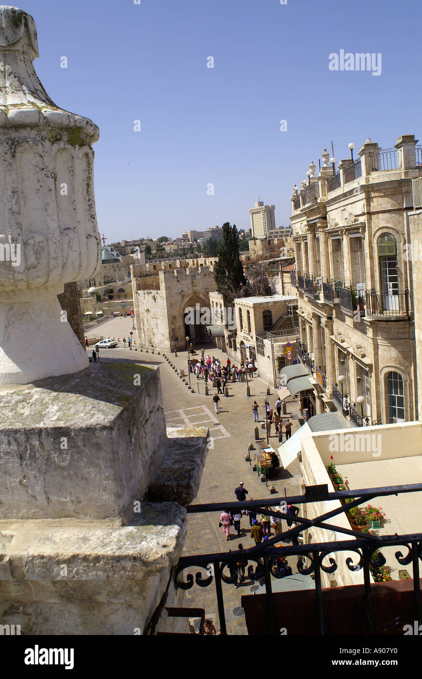 Porta di Jaffa nelle mura della città vecchia di Gerusalemme Israele Foto Stock