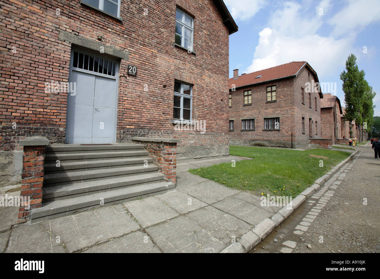 Caserme in campo di concentramento nazista di Auschwitz, Polonia Foto Stock