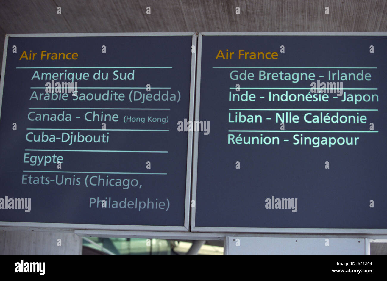 Compagnie aeree schermata o chiudere fino a Roissy Charles de Gaulle Paris Francia Foto Stock