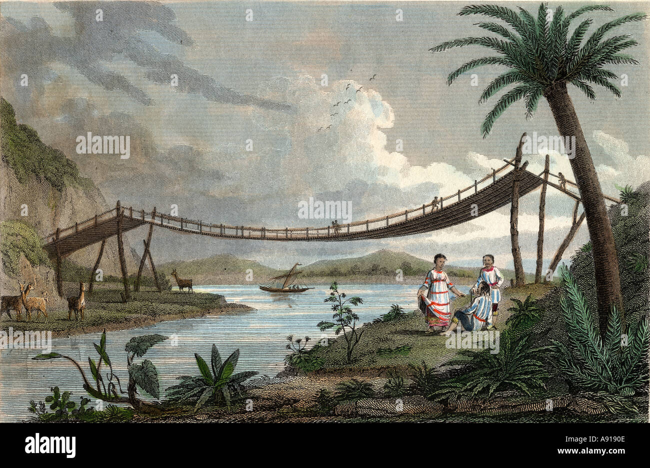 Un ponte di corde vicino Penipel. Incisi da ammassatore. Pubblicato il 1 settembre 1820. Foto Stock