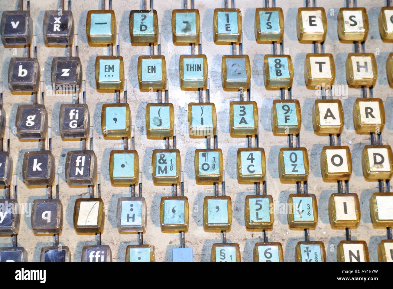 Typesetting macchina utilizzata per organizzare o generare il tipo per un pezzo di testo da stampare Foto Stock