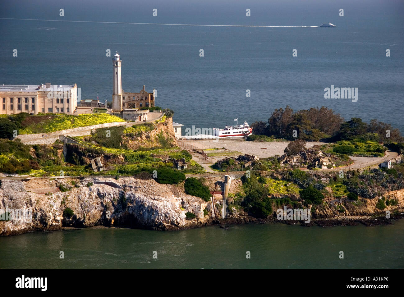 Vista aerea di Isola di Alcatraz nella baia di San Francisco, California. Foto Stock