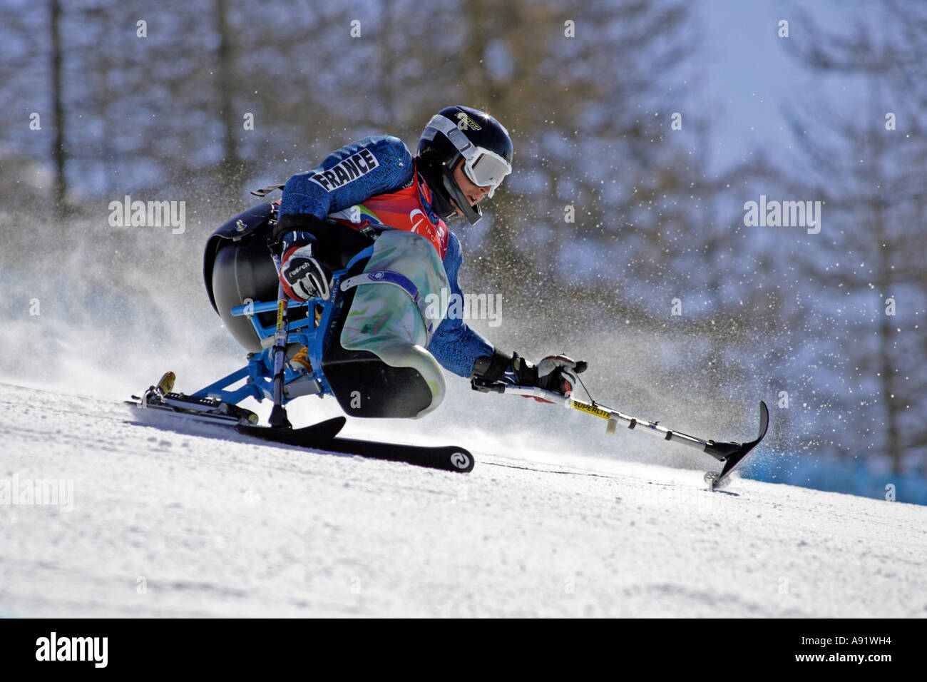 Yohann Taberlet LW12 1 della Francia nella mens Sci Alpino Super G seduta la concorrenza Foto Stock