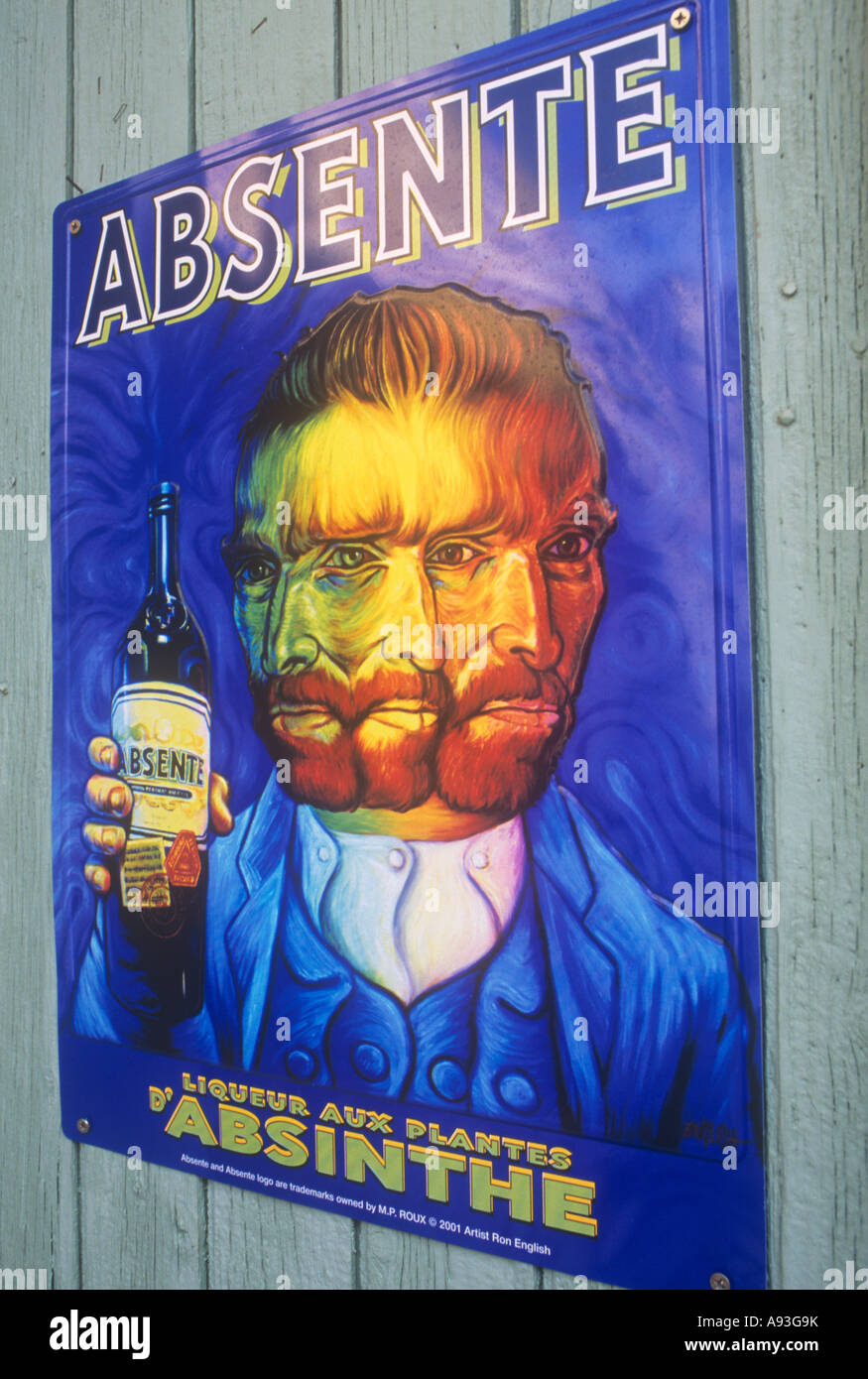 ABSINTHE poster pubblicitario in Francia per Assenzio la bevanda alcolica che illustra il suo famoso bevitore, Vincent Van Gogh Foto Stock