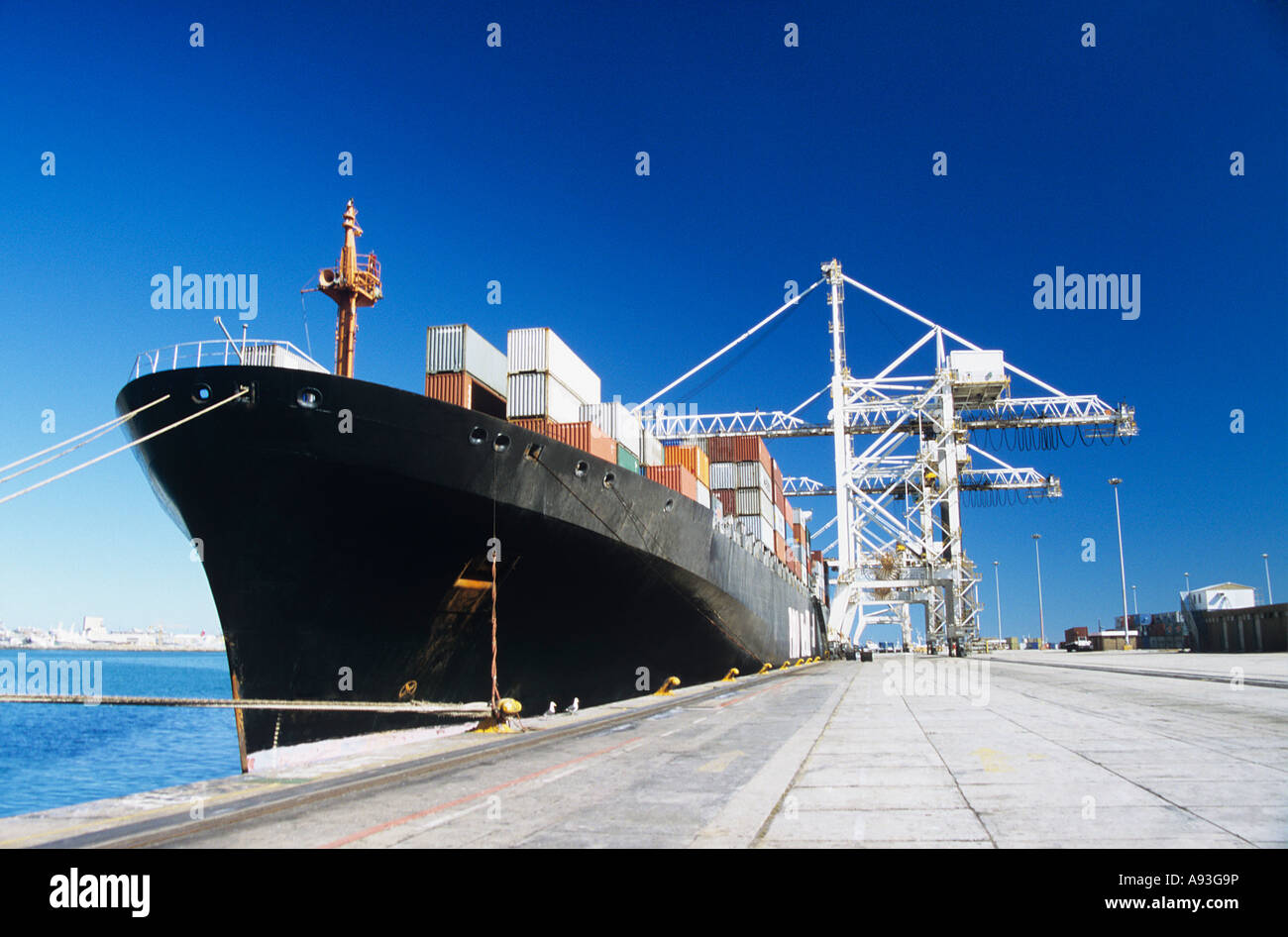 Nave portacontainer nel dock Foto Stock