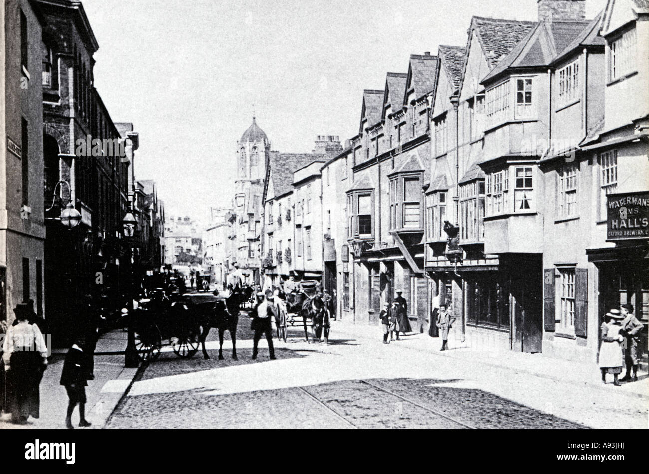 St Aldate s 1910 Edwardian foto del Oxford street dall'estremità sud cavallo e i carrelli e i binari del tram in vista Foto Stock