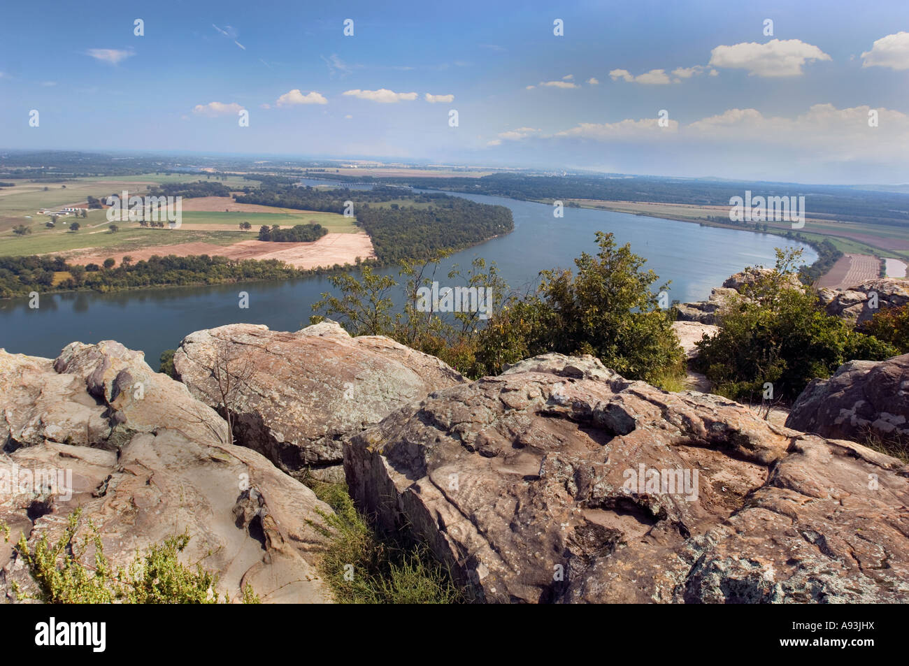 Vista del fiume Arkansas e Arkansas River Valley da Petit Jean State Park Arkansas Foto Stock