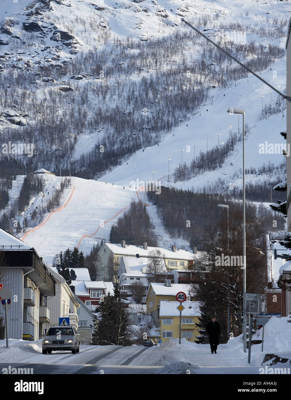 Case in città, Narvik, Lapponia, Norvegia Foto Stock