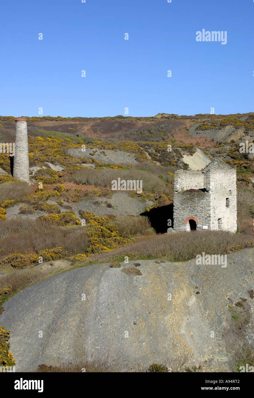 Blue Hills miniera di stagno Trevellas St Agnes Cornwall Regno Unito Foto Stock