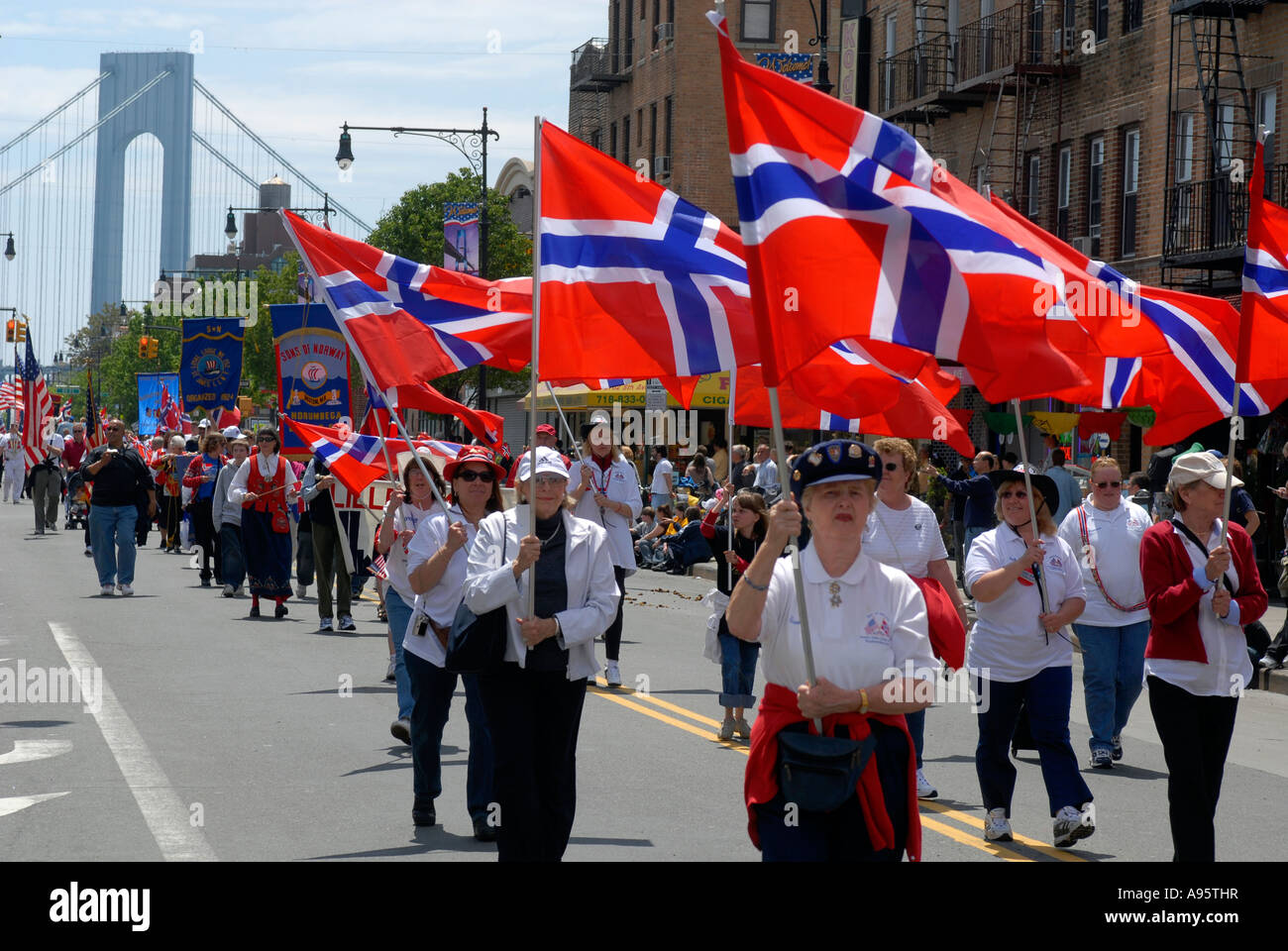 Costituzione norvegese parata del giorno a Bay Ridge Brooklyn Foto Stock