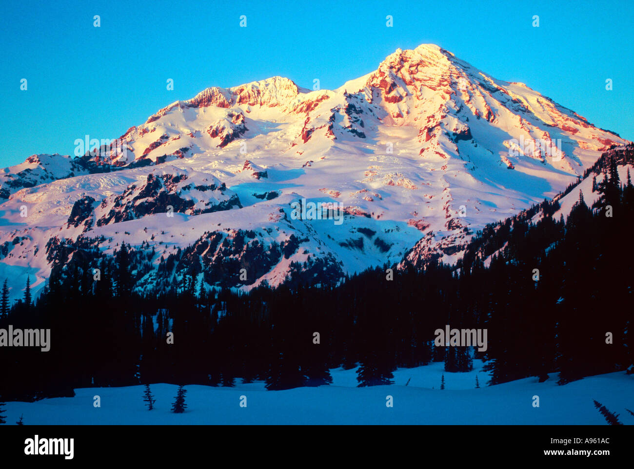 Mt Rainier in inverno Foto Stock