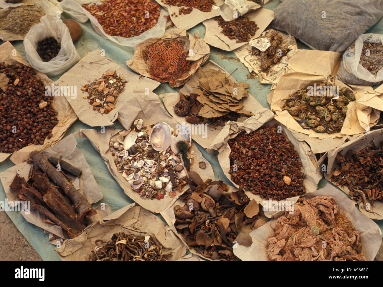 Folk medicine in vendita al mercato di Tlaxiaco dello Stato di Oaxaca Messico Foto Stock