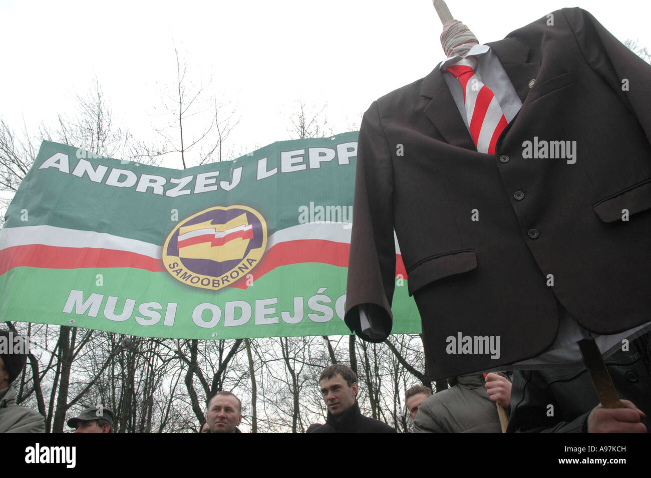 Gli agricoltori manifestazione contro la politica del governo polacco e il ministro dell'agricoltura Andrzej Lepper hanno. Varsavia, Polonia. Foto Stock