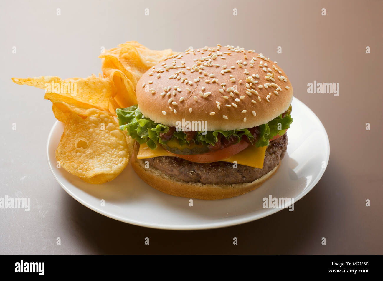 Cheeseburger con patatine FoodCollection Foto Stock