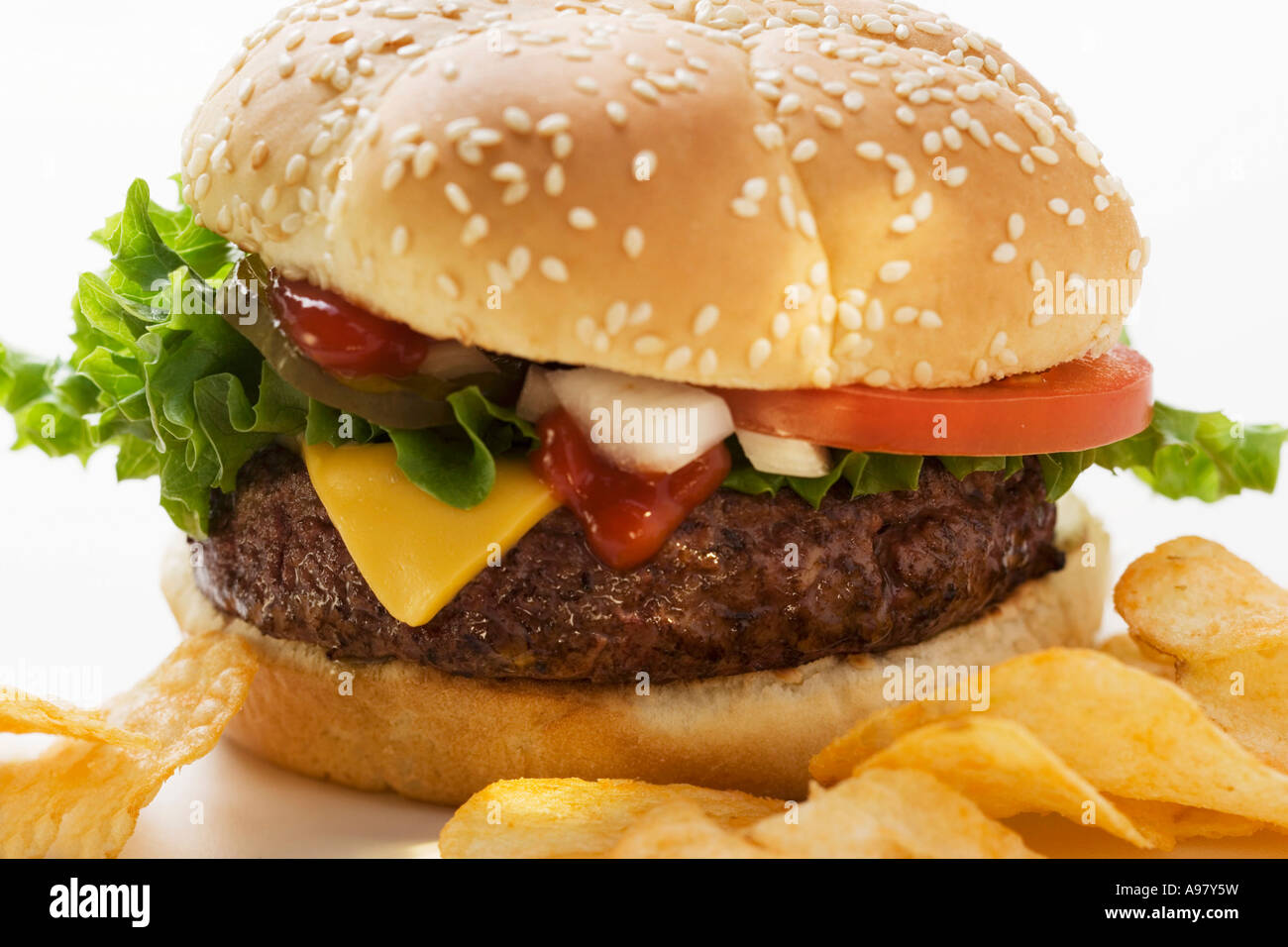 Cheeseburger con patatine FoodCollection Foto Stock