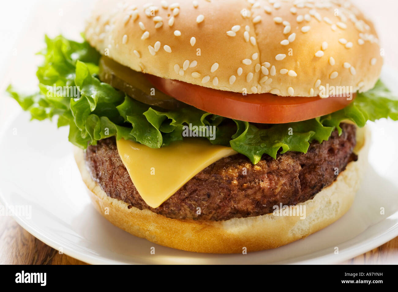 Cheeseburger con pomodoro e cetriolino FoodCollection Foto Stock