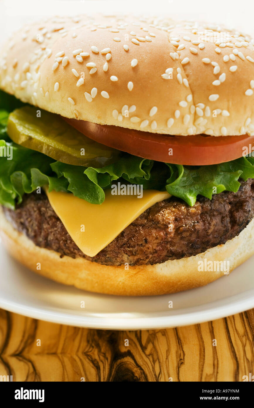 Cheeseburger con pomodoro e cetriolino FoodCollection Foto Stock