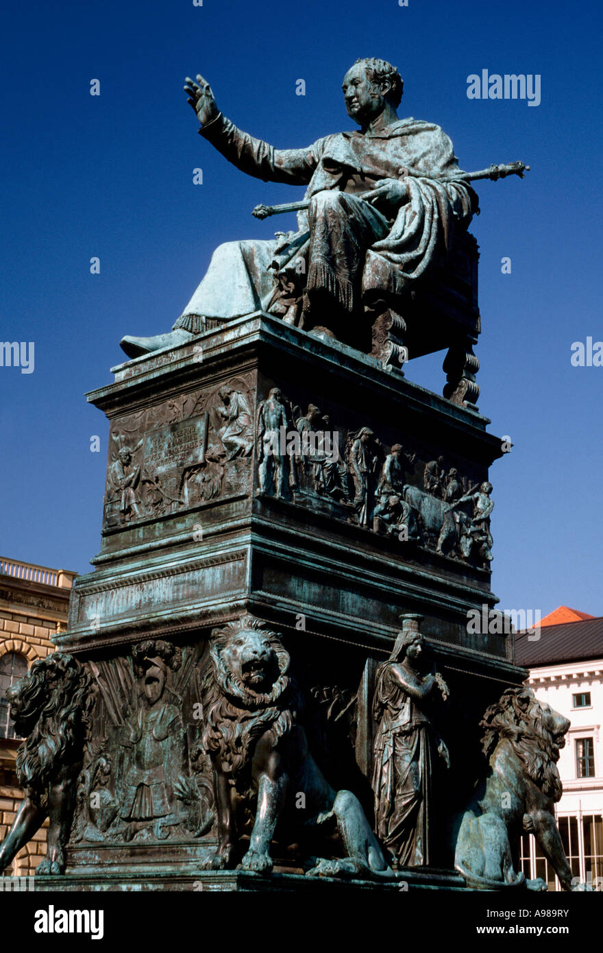 Statua di Max Joseph, statua, Max Giuseppe, Josephplatz, città capitale, la città di Monaco di Baviera, Monaco di Baviera, Baviera, Germania, Europa Foto Stock