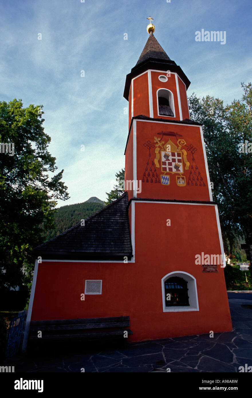 San Sebastiano cappella nella città di Garmisch-Partenkirchen, Baviera, Baviera, Germania, Europa Foto Stock