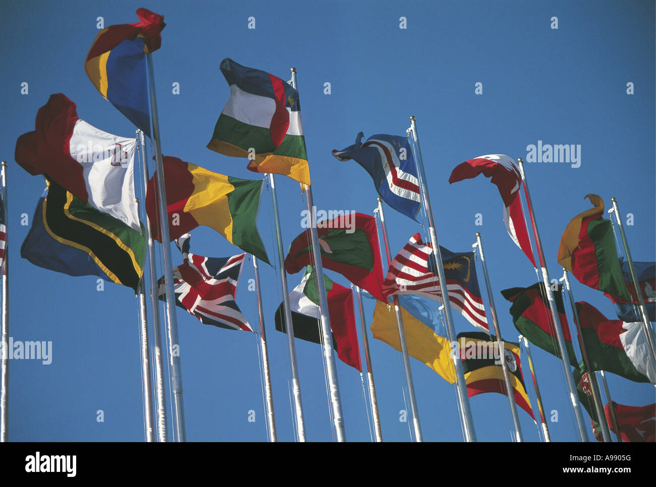 International bandiere della United Nation Conference Centre di Addis Abeba in Etiopia Foto Stock