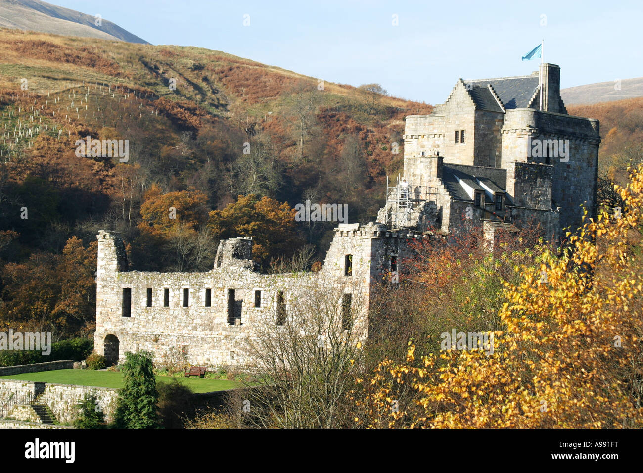Il castello di Campbell è un molto visitato storico punto di riferimento impostato in una gloriosa campagna in Ochill sulle colline vicino a Dollar,Scozia Scotland Foto Stock