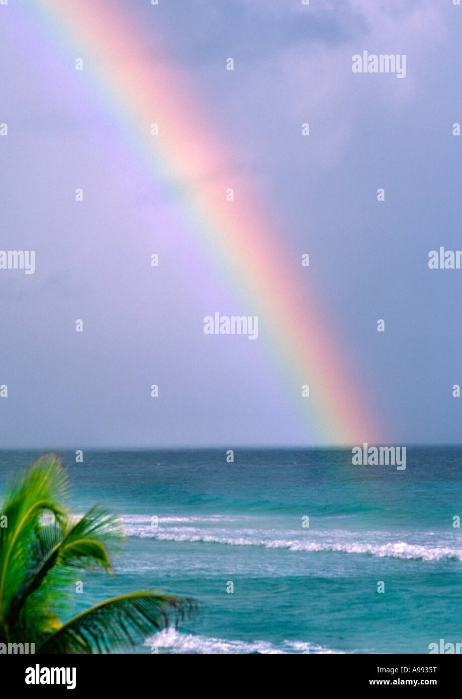Rainbow in Barbados sul Mare dei Caraibi. Foto Stock