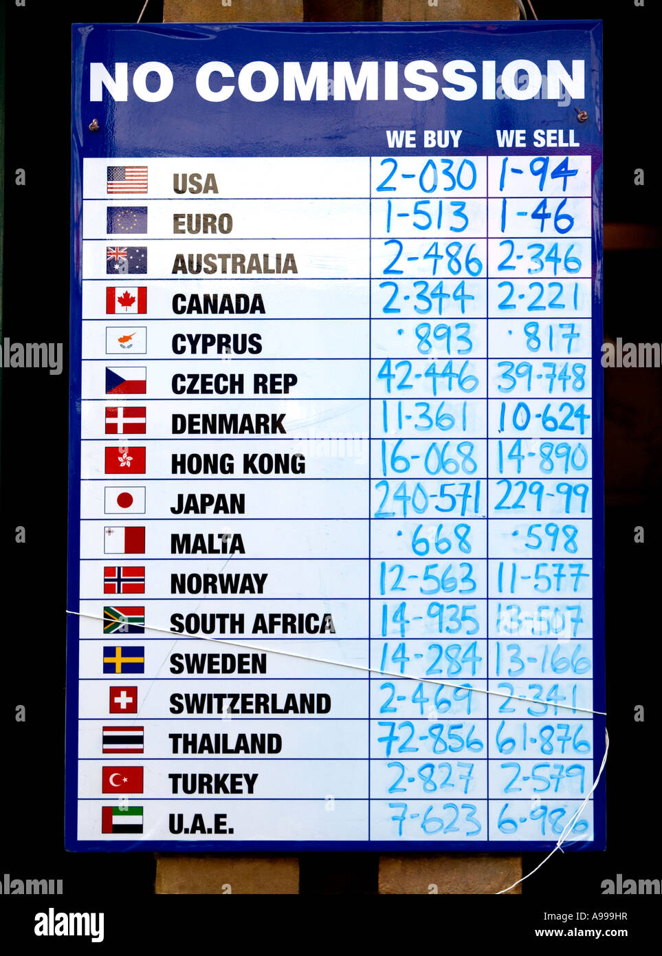 Tourist Exchange Bureau tariffe - Londra Foto Stock