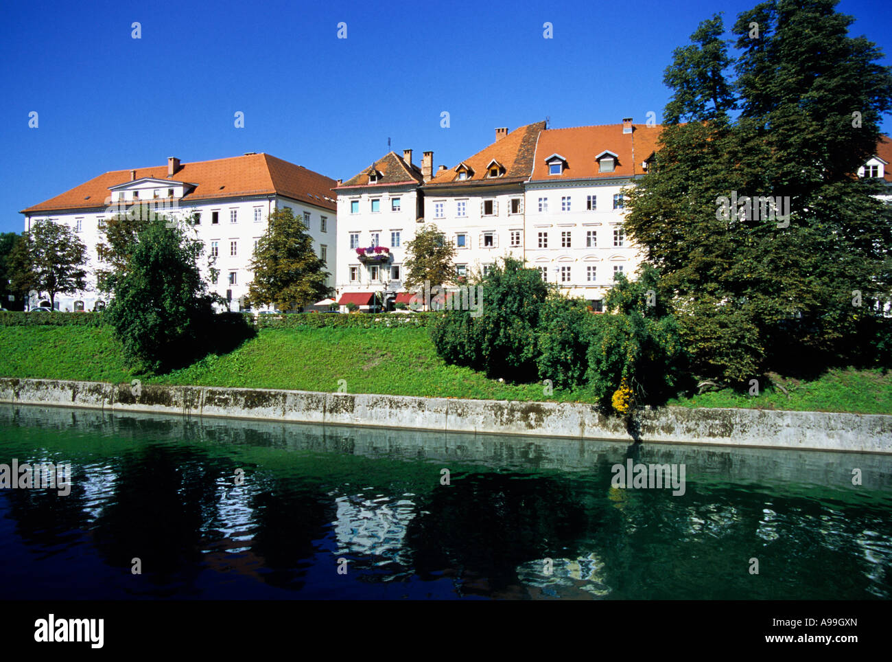 Ljubljana - una vista del fiume Ljubljanica - Slovenia, Europa Foto Stock