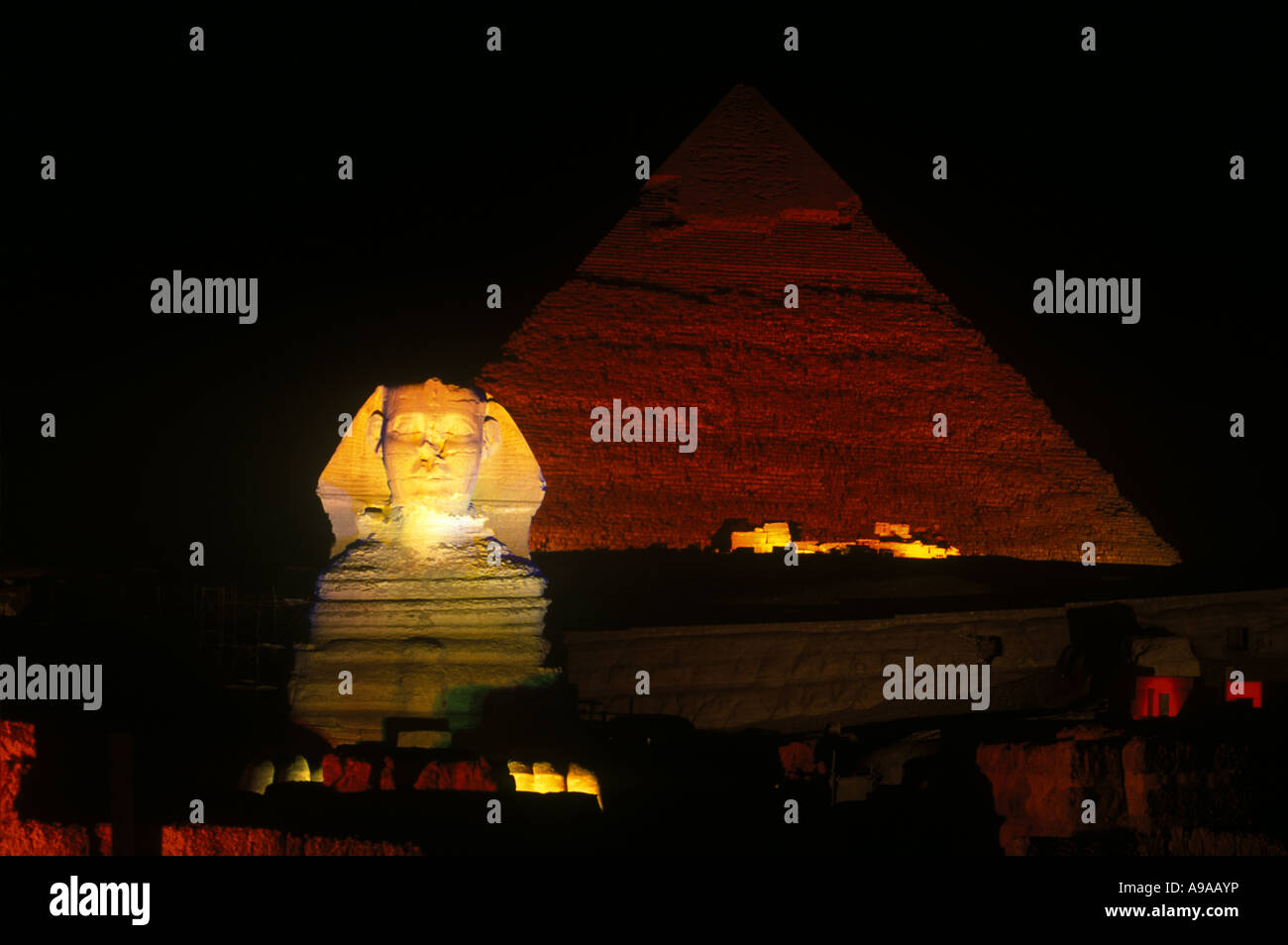 SON ET LUMIERE grande piramide SPHINX ROVINE GIZA Cairo Egitto Foto Stock