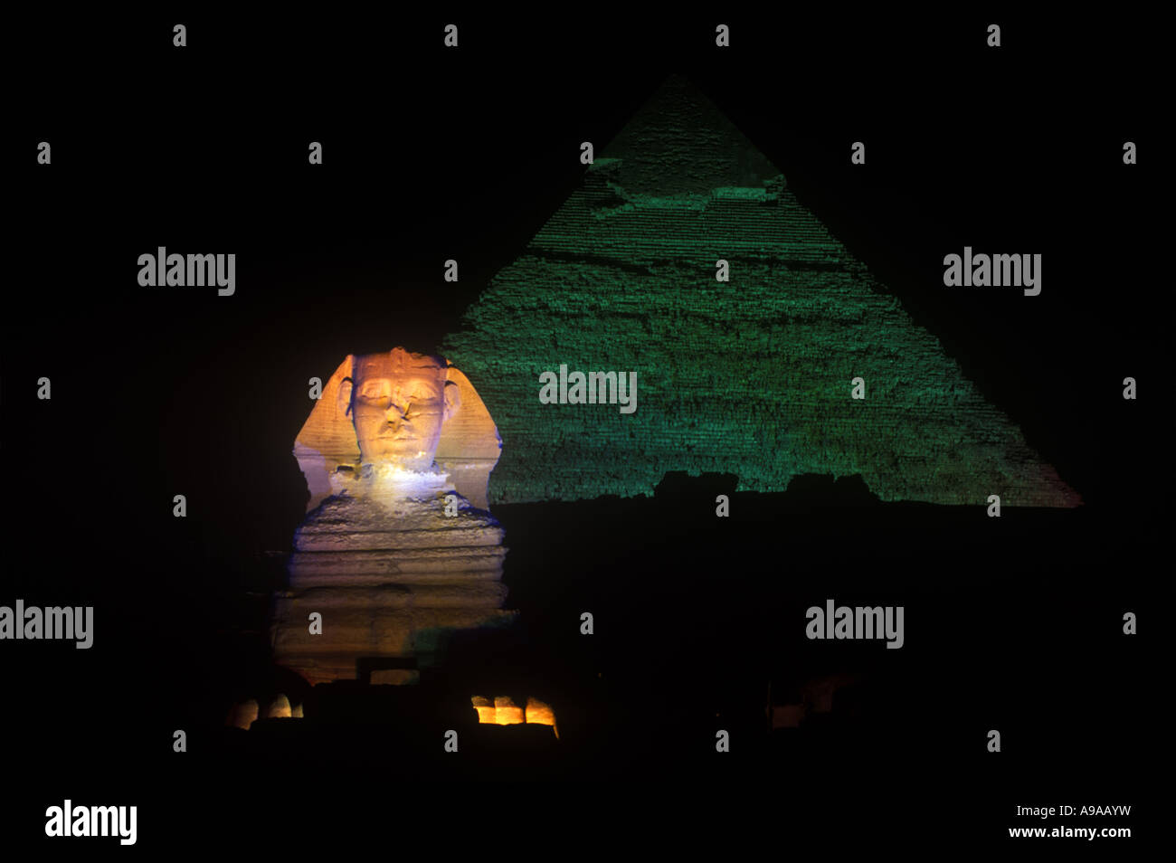 SON ET LUMIERE grande piramide SPHINX ROVINE GIZA Cairo Egitto Foto Stock