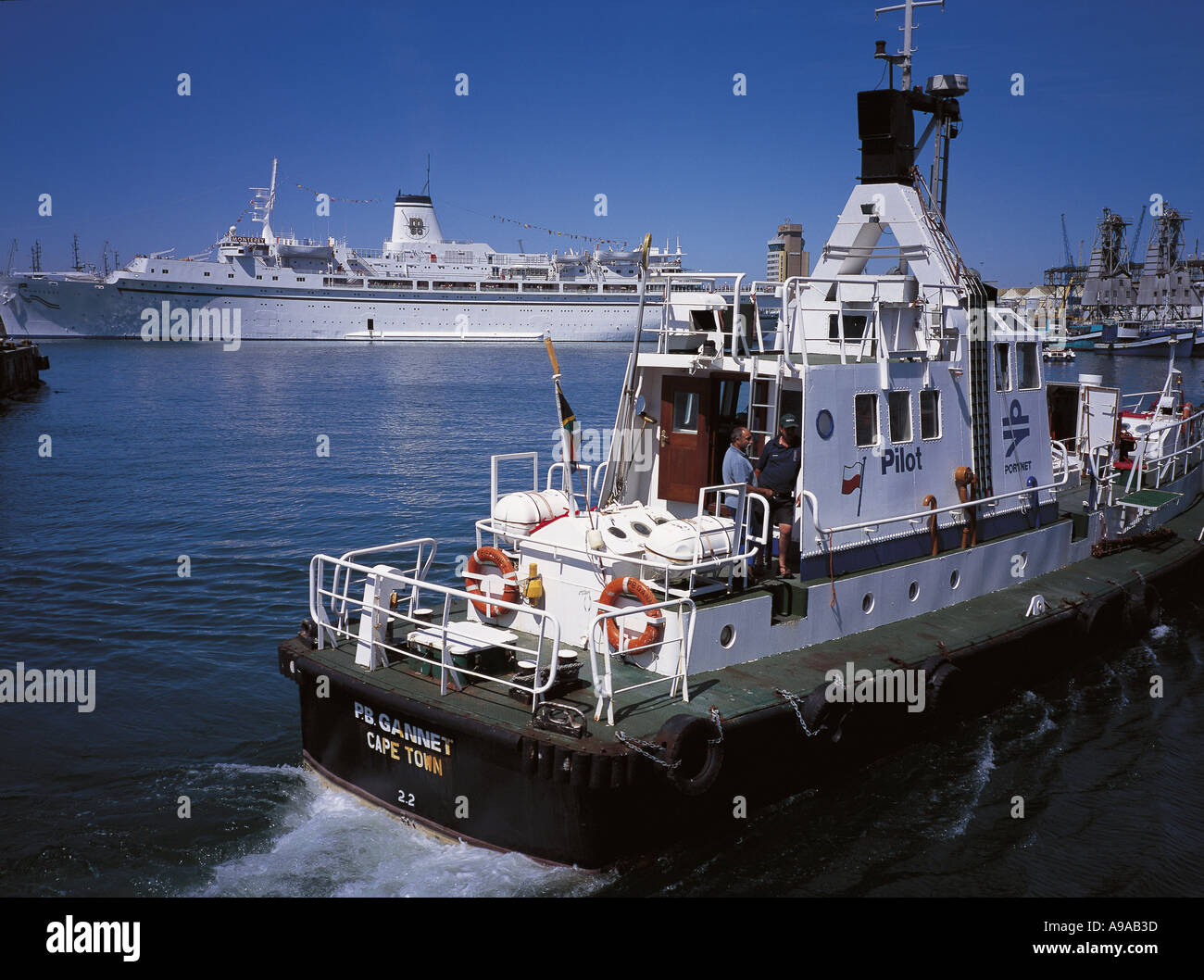 Sud Africa. Cape Town Harbour crociera e barca pilota bacino di Victoria Foto Stock