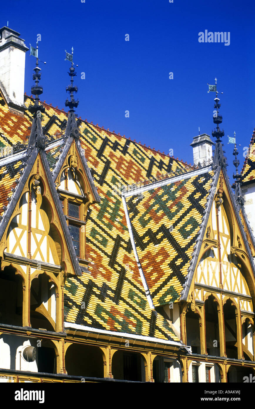 Tegole DEL TETTO HOTEL DIEU Hospices de Beaune Cote de Beaune BORGOGNA COTE D O FRANCIA Foto Stock