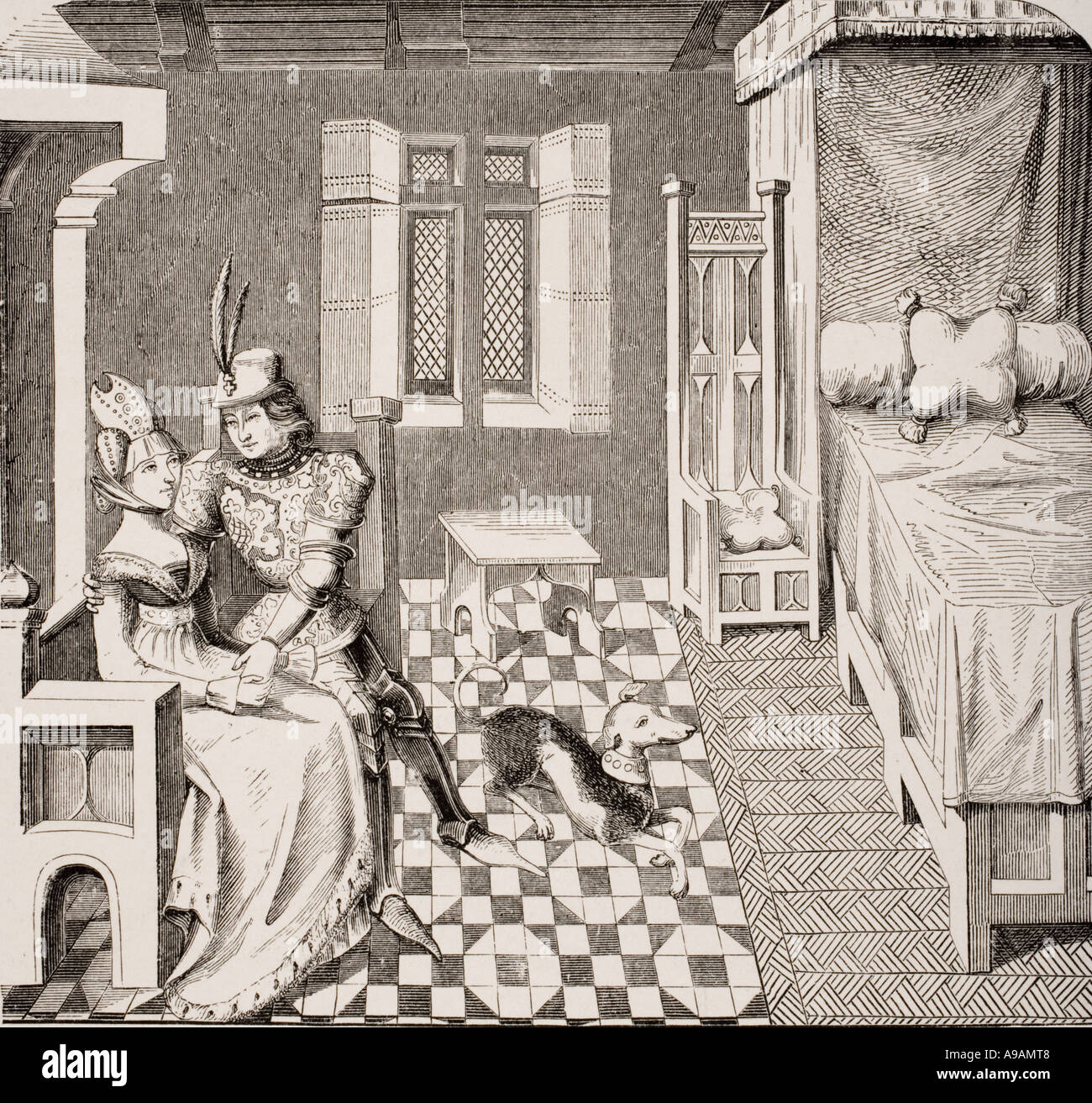 Il cavaliere e la sua signora. I costumi della Corte di Bordeaux nel XIV secolo Foto Stock