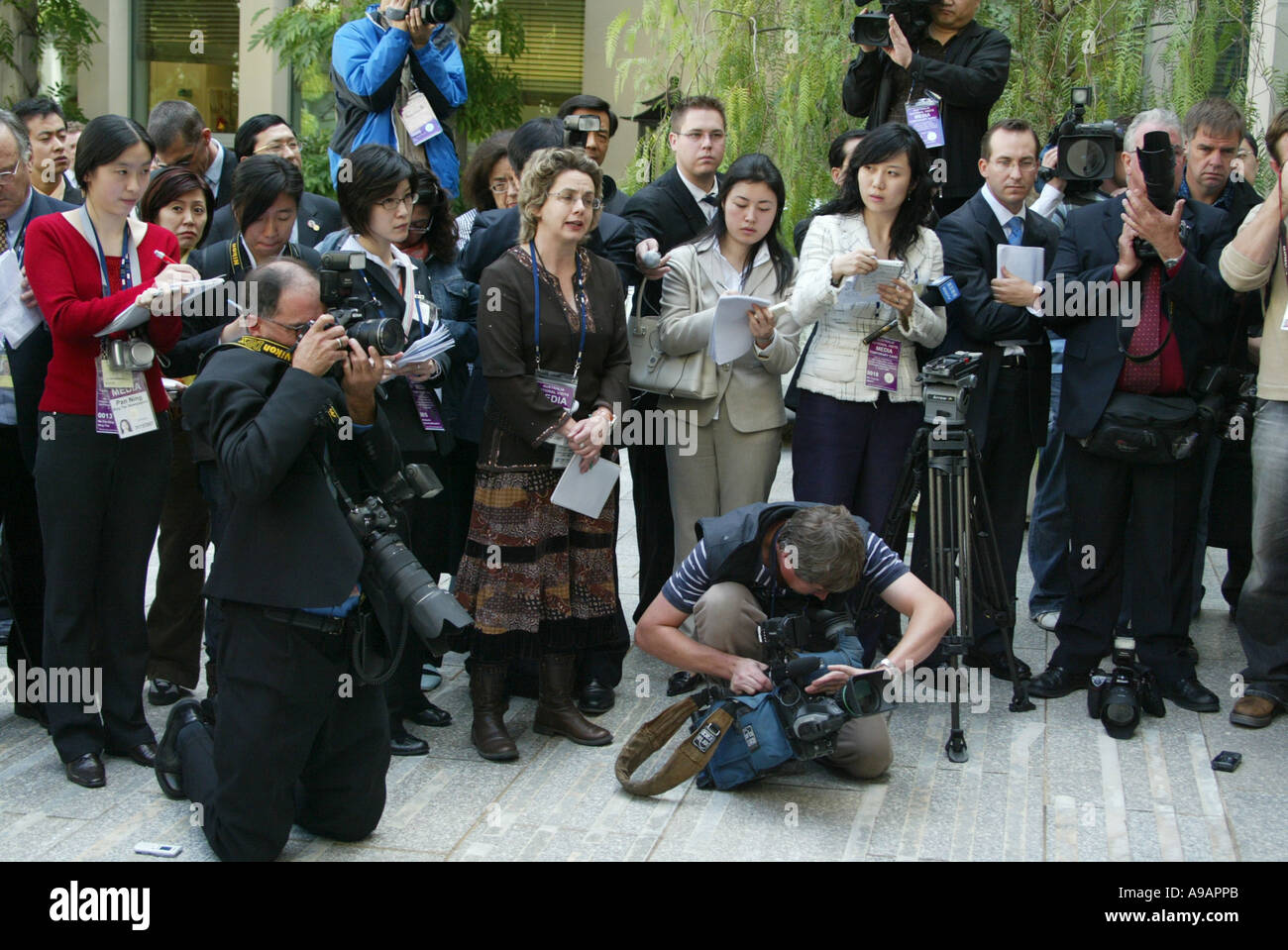 Conferenza stampa presso l'Australian ufficio del Primo ministro durante la visita di Premiere Chen Jiabao in Australia 2006 Foto Stock