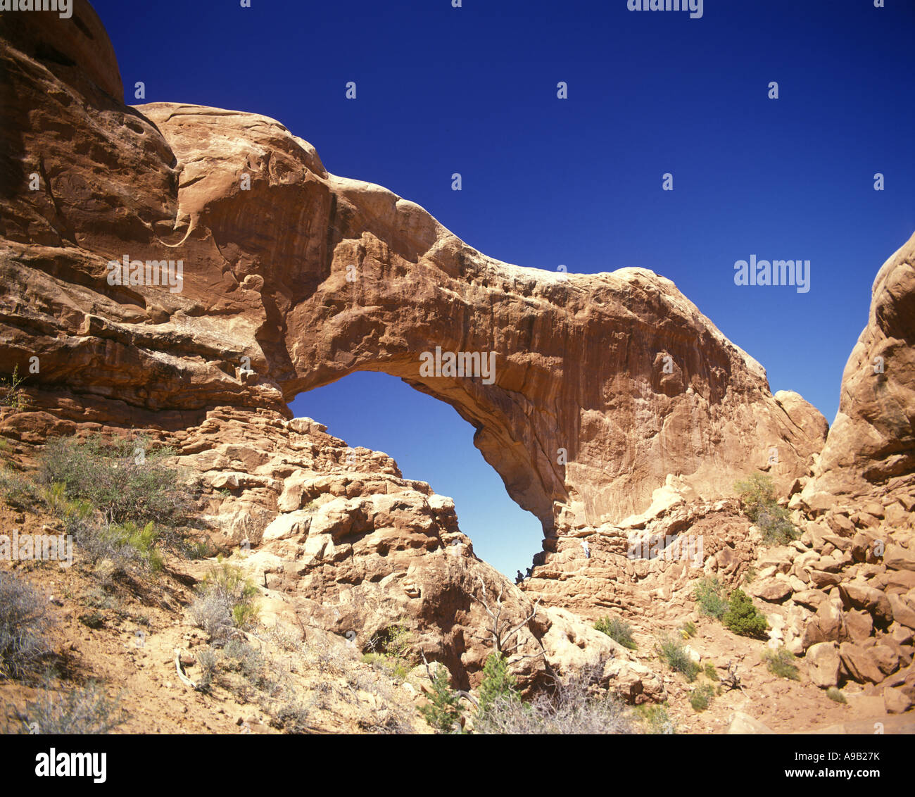 Panoramica finestra NORD ARCH Arches National Park nello Utah Stati Uniti d'America Foto Stock