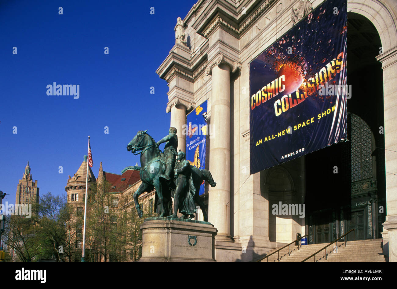 THEODORE Roosevelt Memorial statua ingresso al Museo Americano di Storia Naturale CENTRAL PARK WEST MANHATTAN NEW YORK CITY USA Foto Stock