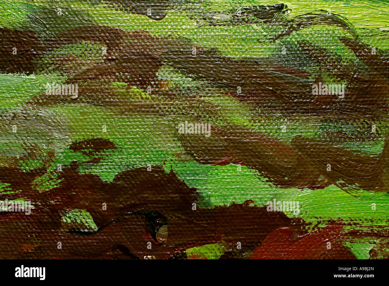 Close up di un olio tele dipinte di consistenza e i tratti di pennello ben visibili Foto Stock