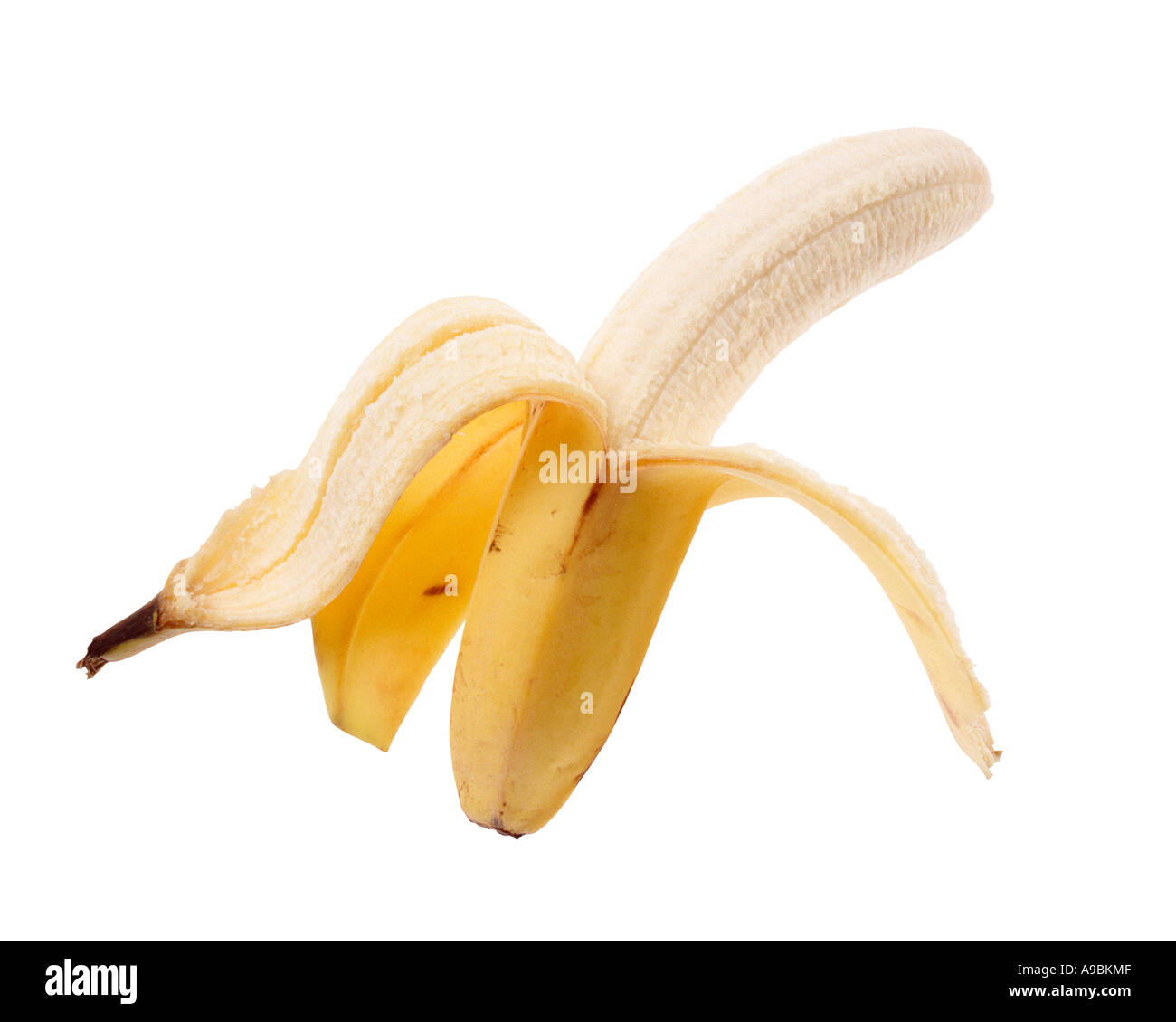 Banana pelata su sfondo bianco con tracciato di ritaglio Foto Stock