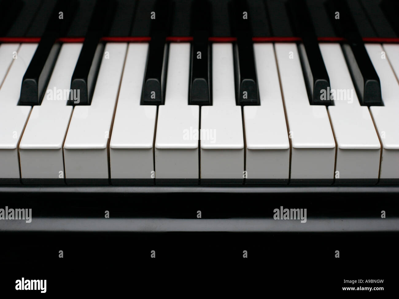 In prossimità dei tasti sulla qualità di un grande pianoforte Foto Stock