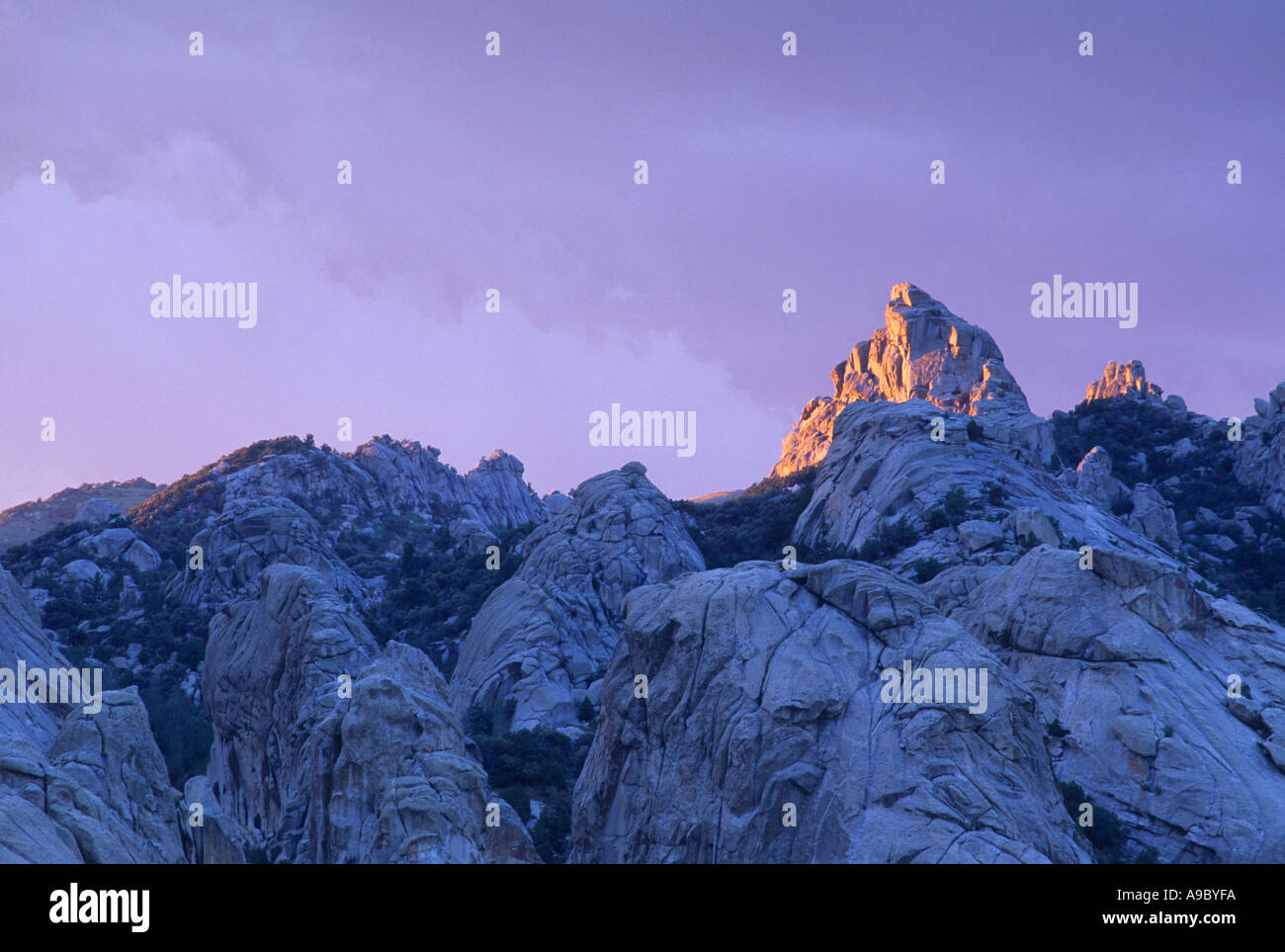 Tramonto sulla città di Rocks National Preserve in Idaho USA Foto Stock