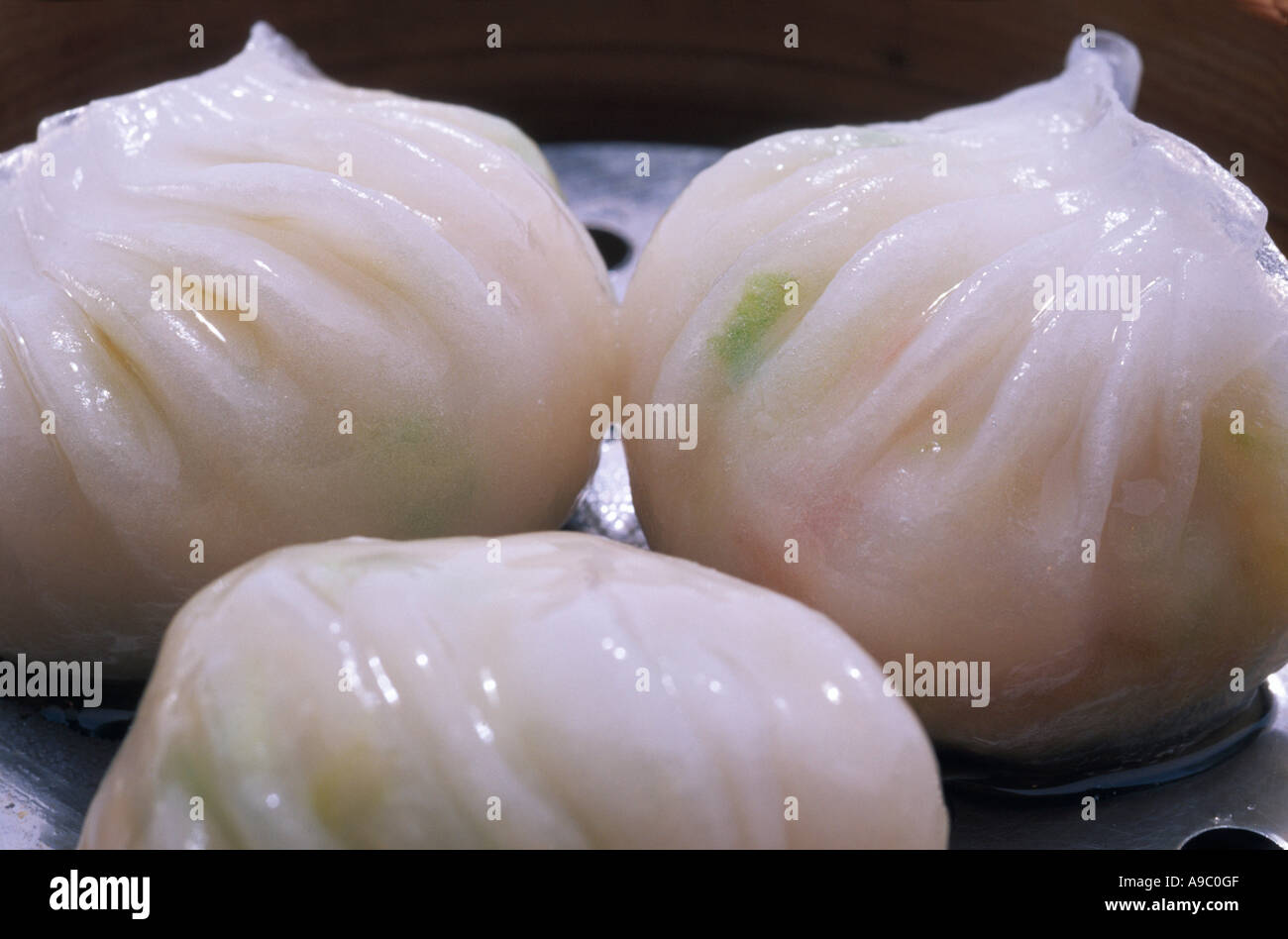 Gnocco al vapore con gamberi di carne e verdura da Deng Tai Feng Restaurant Taipei Taiwan Foto Stock