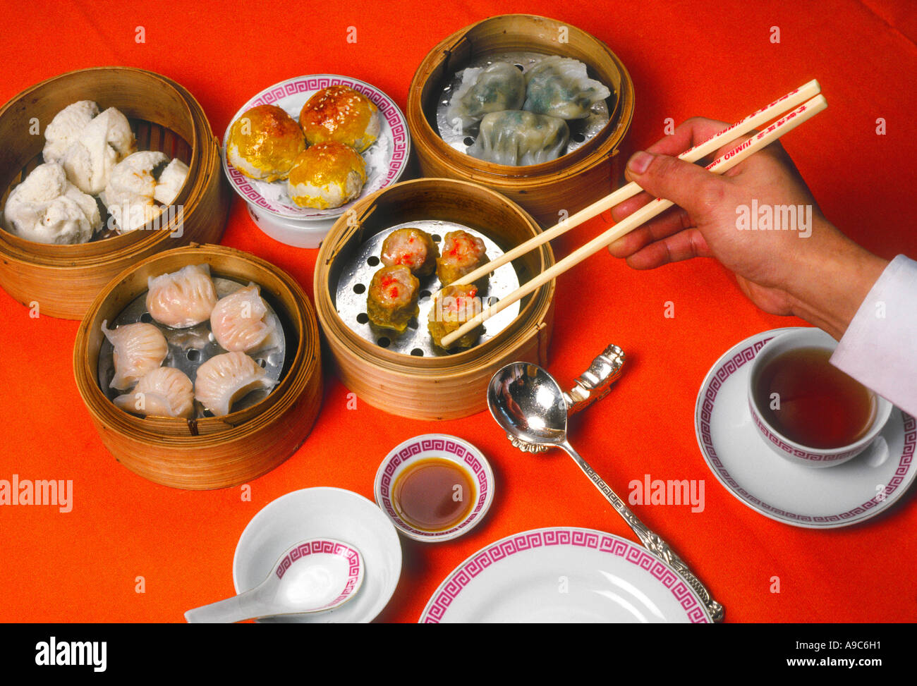 Dimsum Ha gau Jiao Zi gnocco di Hong Kong Cina Foto Stock