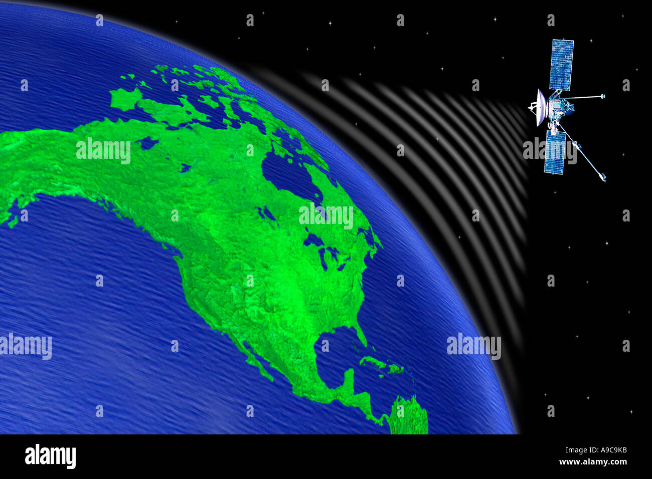 Tv satellitare su North American Globe Foto Stock
