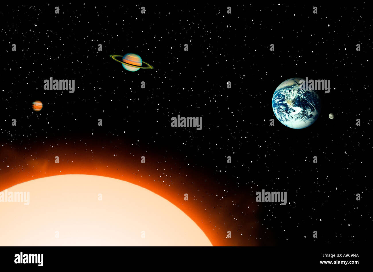 Pianeti e sole Foto Stock