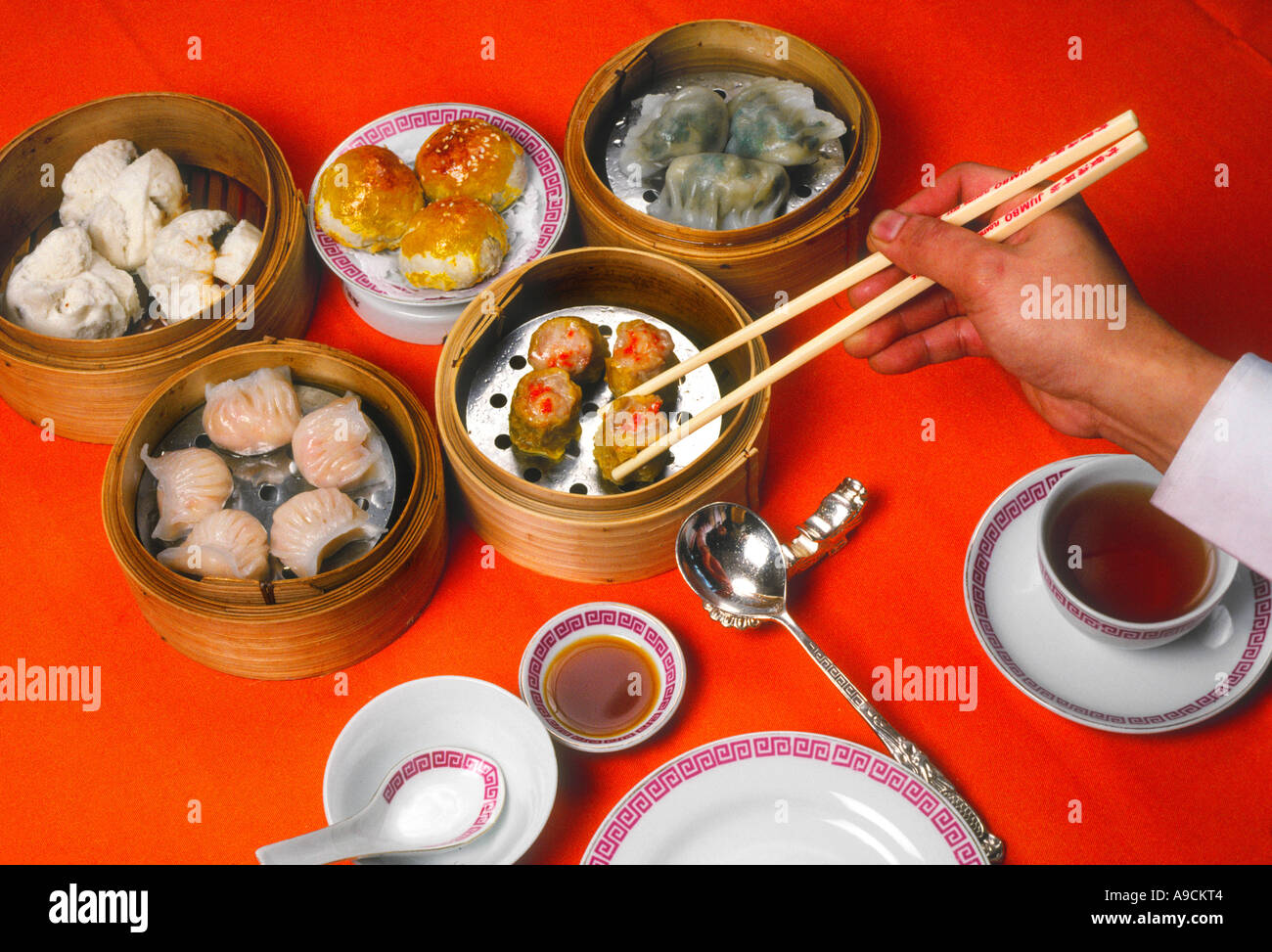 Dimsum Ha gau Jiao Zi gnocco di Hong Kong Cina Foto Stock