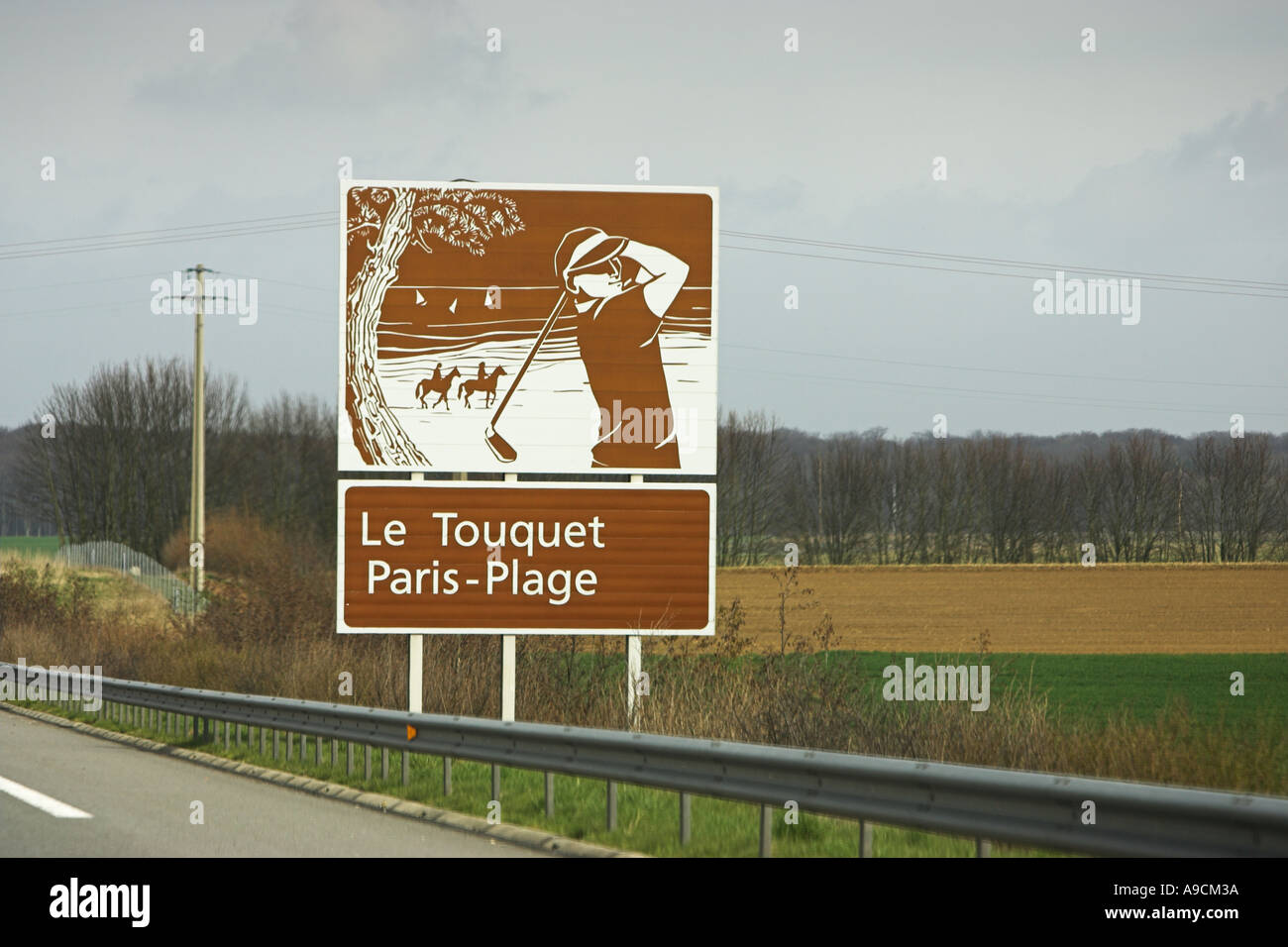 Dipinto francese autoroute informazioni turistiche firmare Le Touquet, Paris Plage Foto Stock